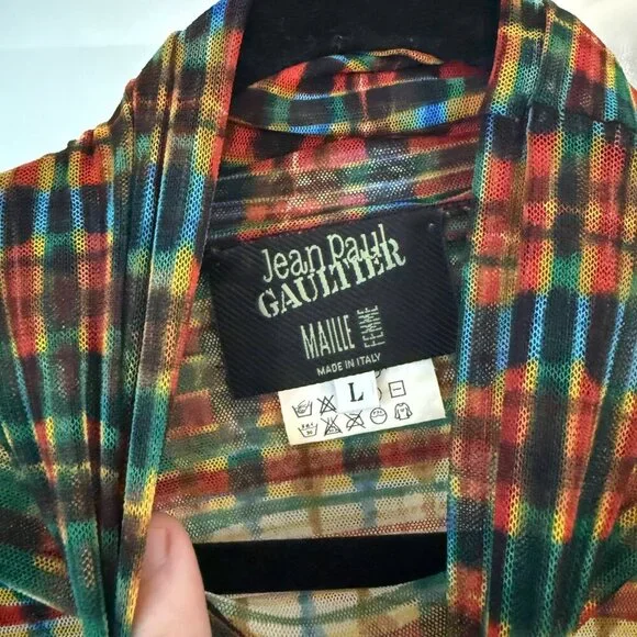 Jean Paul Gaultier Maille Femme Mesh Plaid Turtleneck Top Multicolor Women’s L - Picture 2 of 4